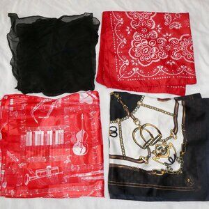 LOT OF 4 SQUARE SCARVES SCARF VARIETY OF COLORS AND STYLES - MUSICAL INSTRUMENTS